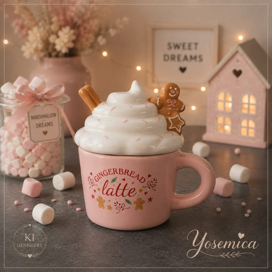 Rosafarbene Keramik-Duftlampe Gingerbread Latte mit cremefarbenem Aufsatz